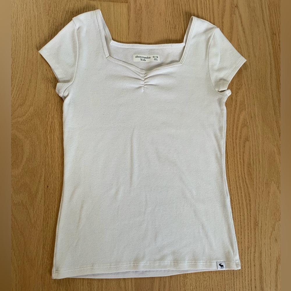 Cute Abercrombie Kids Cream Ribbed Tee with Sweetheart Neckline